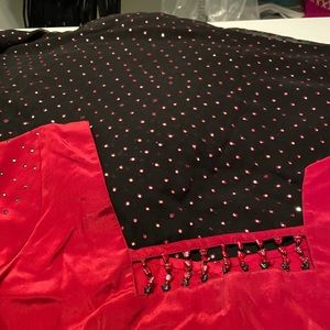 Beautiful black and red mirrored work saree